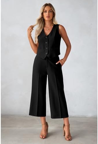 luvamia Vest Pant Suits for Women Dressy Wide Leg 2 Piece Sets Work Outfits