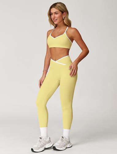 ABOCIW Workout Sets for Women 2 Piece Color Block Strappy Sports Bra High Waist Shorts Gym Yoga Pilates Outfits