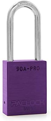 PACLOCK's 90A-PRO Padlock, 1/4" Diameter Hard. Steel Shackle, 2" Tall, High Performance 7-Pin Cylinder w/ 1 Key, Keyed Differently, Purple