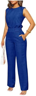 Floerns Women's 2 Piece Sets Dressy Outfits Bussiness casual Crew Neck Sleeveless Blouse and Elegant Pants Set