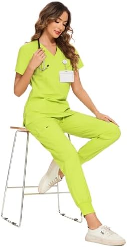 COZYFIT Scrubs for Women Set - Stretch V-Neck & Jogger Pant with 9 Pockets