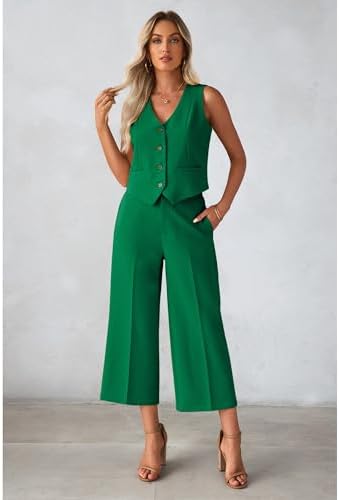 luvamia Vest Pant Suits for Women Dressy Wide Leg 2 Piece Sets Work Outfits