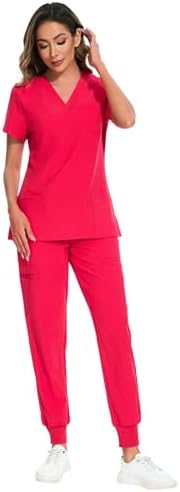COZYFIT Scrubs for Women Set - Stretch V-Neck & Jogger Pant with 9 Pockets