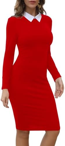 Aphratti Women's Peter Pan Collar Sheath Dress with Sleeves Business Office Wear to Work Professional Outfits