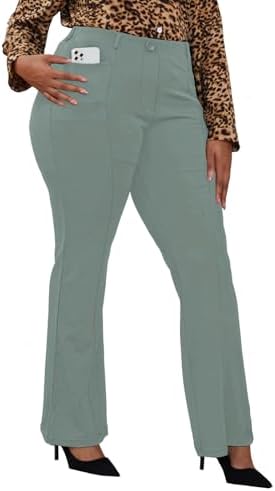 DGD Wrinkle-Free Stretch Dress Pants Plus Size for Women Pull-on Pant Ease into Comfort Office Pant