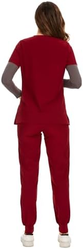 COZYFIT Scrubs for Women Set - Stretch V-Neck & Jogger Pant with 9 Pockets