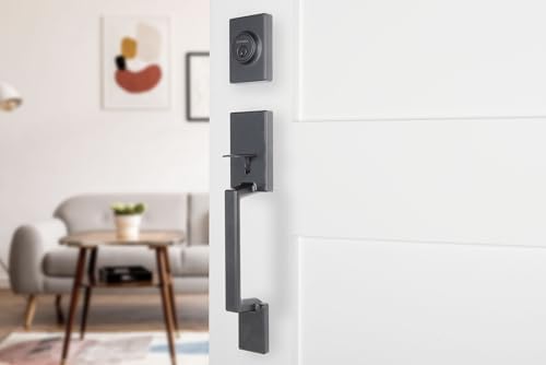 BRINKS Contemporary Keyed Entry Door Handleset with Lever and Deadbolt, Modern Front Door Lock Set, Easy Install, Pick-Resistant (Flat Lever, Matte Black)