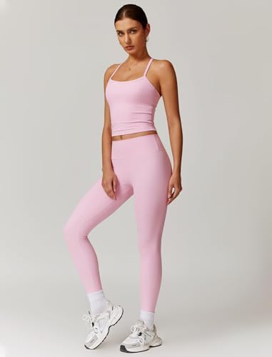 QBGJTD Womens Workout Sets Two Piece Cross Back Tank Top Matching High Waist Leggings Sets Gym Outfits Work Out Clothes