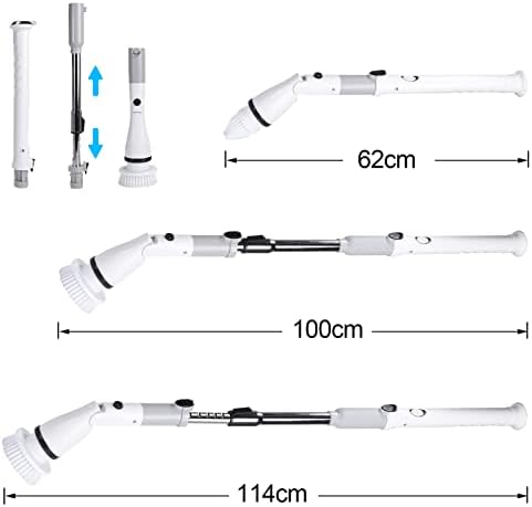 Electric Spin Scrubber Cordless Power Scrubber Cleaning Brush with Adjustable Detachable Long Handle & 4 Replaceable Brush Heads Household Cleaning Supplies for Bathroom Shower Floor