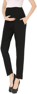 Maternity Pants Work Over The Belly with Pockets, Womens Pregnancy Dress Pants Office Clothes Trousers Stretch Summer