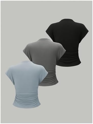 OYOANGLE Women's 3 Pack Business Casual Outfits Mock Neck Ribbed Tank Tops