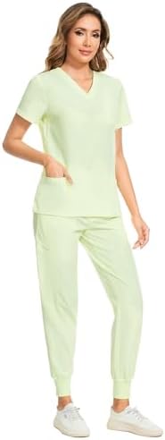 COZYFIT Scrubs for Women Set - Stretch V-Neck & Jogger Pant with 9 Pockets