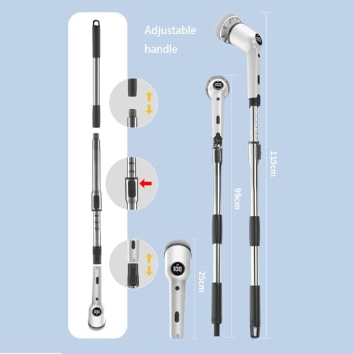 Electric Spin Scrubber with Long Handle Toilet Deep Cleaning Bathtub Brush for Home Kitchen Car