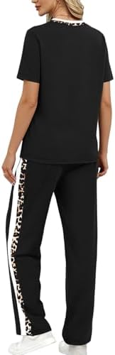 WIHOLL 2 Piece Lounge Sets for Women Matching Set Summer Outfits Short Sleeve Tops Wide Leg Pants with Pockets