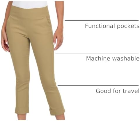 HDE Pull On Capri Pant for Women w/Pockets Elastic Waist Cropped Work Pant