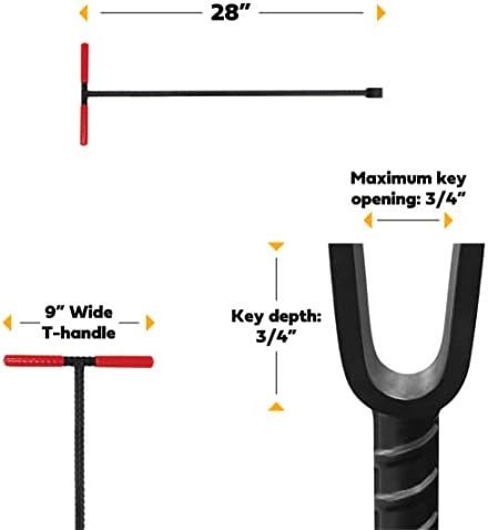 HOMESTEAD 28-Inch Water Meter Key with wide T handle, Comfortable Grip and U-shaped Head
