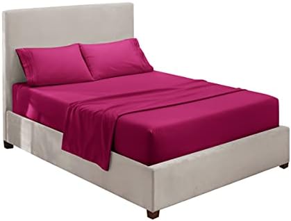 Hearth & Harbor Twin XL Size Sheets - 3 Piece Bed Sheet Set, Hotel Luxury Double Brushed Bed Sheets - Extra Soft Bedding Sheets & Pillowcases, Twin XL, Magenta