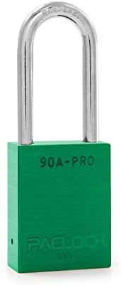 PACLOCK's 90A-PRO Padlock, 1/4" Diameter Hard. Steel Shackle, 2" Tall, High Performance 7-Pin Cylinder w/ 1 Key, Keyed Alike, Green