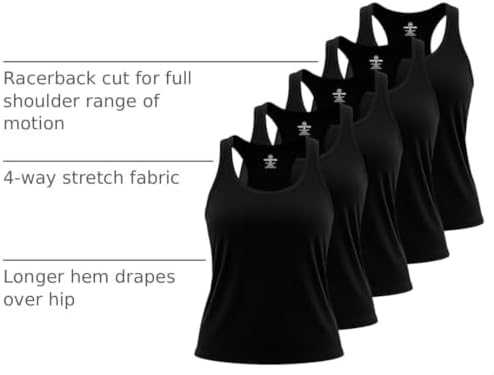 5 Pack Women's Dry Fit Tank Tops Sleeveless Athletic Workout Gym Yoga