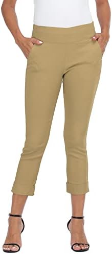 HDE Pull On Capri Pant for Women w/Pockets Elastic Waist Cropped Work Pant