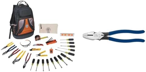 Klein Tools 80028 Hand Tools Kit includes Pliers, Screwdrivers, Nut Drivers, Backpack & D213-9NE Pliers, 9-Inch Side Cutters, High Leverage Linesman Pliers Cut Copper