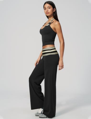 QBGJTD Womens Workout Sets Two Piece Striped Tank Top Wide Leg Yoga Pants Yoga Pilates Outfits