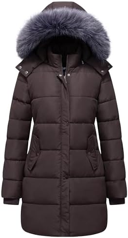 GGleaf Women's Winter Puffer Coat with Removable Fur Hood Warm Snow Jacket