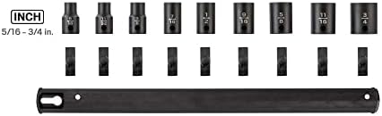 TEKTON 3/8 Inch Drive Impact Socket Set, 9-Piece | SID91108 | (5/16 - 3/4 in.), Shallow, 12-Point, Socket Rail