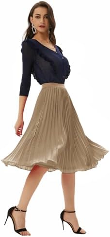 GRACE KARIN Pleated Midi Skirt for Women Chiffon A-Line Outfits