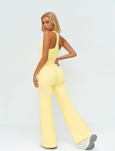 ABOCIW Two Piece Workout Sets for Women Racerback Tank Top Matching High Waist Wide Leg Yoga Pants Pilates Outfits