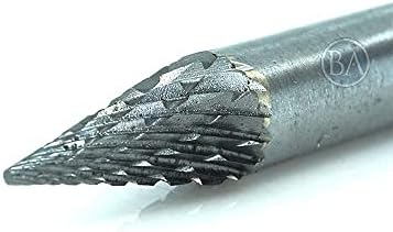 Benchmark Abrasives 6” Pointed Cone Shape Double Cut Tungsten Carbide Die Grinder Bits Metal Deburring Tool Rotary Burr, 1/4 Inch Shaft, Engraving Tool for Woodworking Shaping Carving (SM-1)