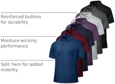 BOOJO 5 Pack Polo Shirts for Men - Quick Dry Moisture Wicking Performance Short Sleeve Mens Golf Shirts for Work Athletic