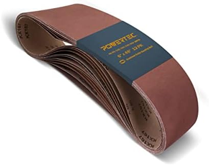 POWERTEC 6 x 48 Inch Sanding Belts, 12PK, 2 Each of 60/80/ 120/150/240/400 Grits, Aluminum Oxide Belt Sander Sanding Belt Assortment for Bench Belt Sander,Wood & Paint Sanding,Metal Polishing (110167)