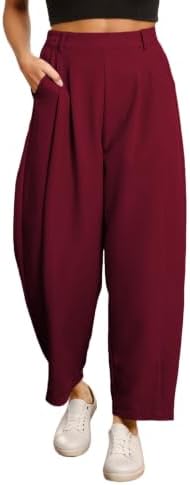 EVALESS Womens Wide Leg Barrel Pants with Pockets