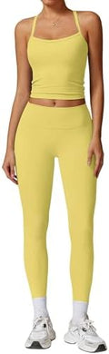 QBGJTD Womens Workout Sets Two Piece Cross Back Tank Top Matching High Waist Leggings Sets Gym Outfits Work Out Clothes