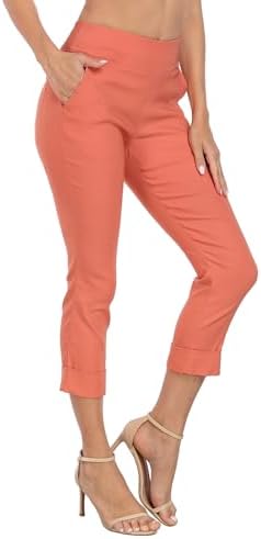 HDE Pull On Capri Pant for Women w/Pockets Elastic Waist Cropped Work Pant