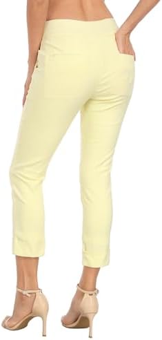 HDE Pull On Capri Pant for Women w/Pockets Elastic Waist Cropped Work Pant
