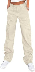 Lepunuo Cargo Pants for Women High Waisted Casual Pants Baggy Stretchy Wide Leg Y2K Streetwear with 6 Pockets