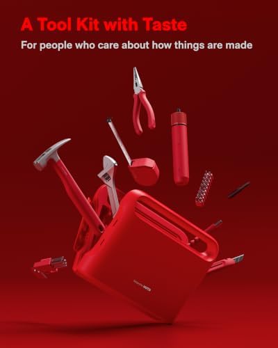 HOTO 40-Piece Tool Kit, Household Essentials Tool Set w/Smart Electric Screwdriver (LED, 3 Torque) + 14 Tools & 26 Accessories | Pro-Grade Compact Organizer for Home, Dorm Repairs, DIY (Neon Red)
