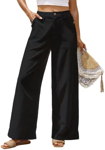 Bsubseach Womens Cotton Linen Pants Wide Leg Work Casual Pants