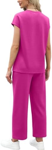 WIHOLL Two Piece Sets for Women Summer Spring Travel Vacation Outfits Cap Sleeve Lounge Matching Sets Wide Leg Pants S-3XL