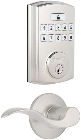 BRINKS Keyless Entry Door Deadbolt, High-Security Keypad Door Lock, 50 User Codes, Auto Locking Feature (Deadbolt & Passage Lever, Satin Nickel)