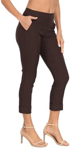 HDE Pull On Capri Pant for Women w/Pockets Elastic Waist Cropped Work Pant