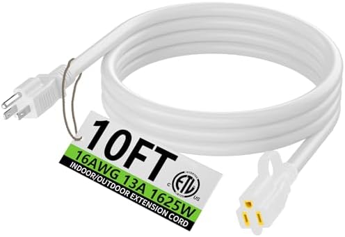 HUANCHAIN Indoor Outdoor White Extension Cord 10 FT Waterproof 16/3 Gauge