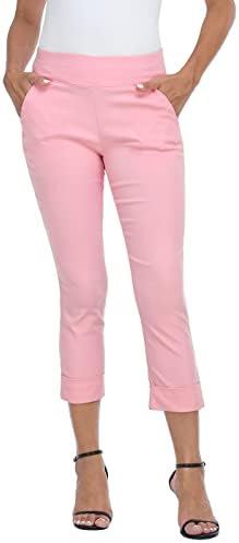 HDE Pull On Capri Pant for Women w/Pockets Elastic Waist Cropped Work Pant