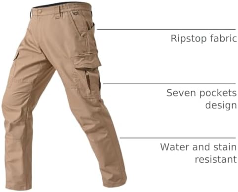 Mens Cargo Work Pants Durable Ripstop Tactical Pants with 7 Pockets Outdoor Water Resistant Hiking Woking Construction Pants