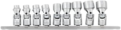 Performance Tool W36981 1/4-Inch 9 Piece Drive Metric Flex Socket Set, Silver | Chrome vanadium steel. 6-point design reduces fastener rounding. Includes metal clip socket rail. 6mm to 14mm