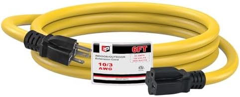 EP 6 Ft 10/3 SJTW NEMA 5-20 P/R Outdoor Extension Cord, Yellow