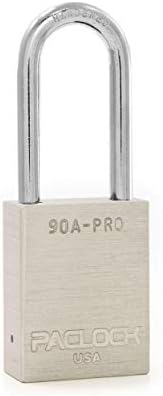 PACLOCK's 90A-PRO Padlock, 1/4" Diameter Hard. Steel Shackle, 2" Tall, High Performance 7-Pin Cylinder w/ 1 Key, Keyed Alike, Silver