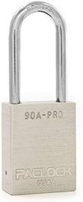 PACLOCK's 90A-PRO Padlock, 1/4" Diameter Hard. Steel Shackle, 2" Tall, High Performance 7-Pin Cylinder w/ 1 Key, Keyed Alike, Silver